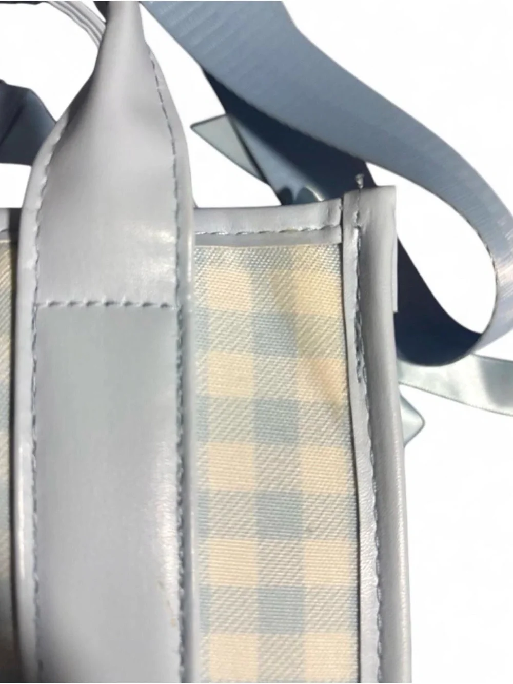 Checked Mini Tote Bag with Light Blue Trim